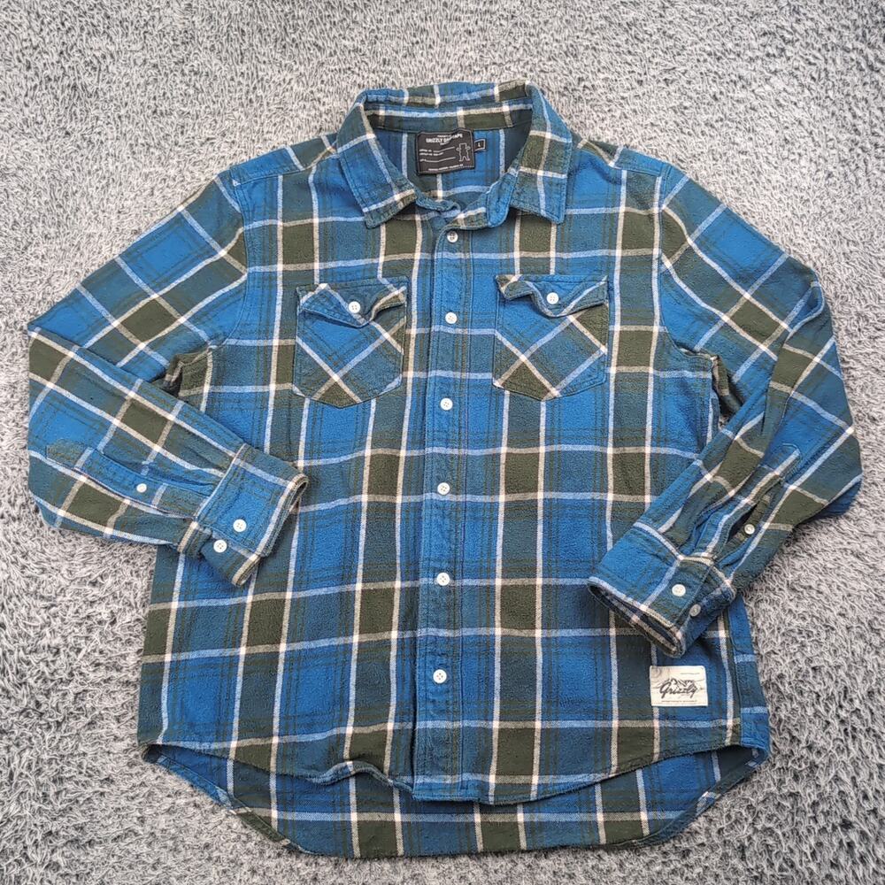 Grizzly Griptape Shirt Men Large Blue Plaid Button Up Long Sleeve Casual Flannel